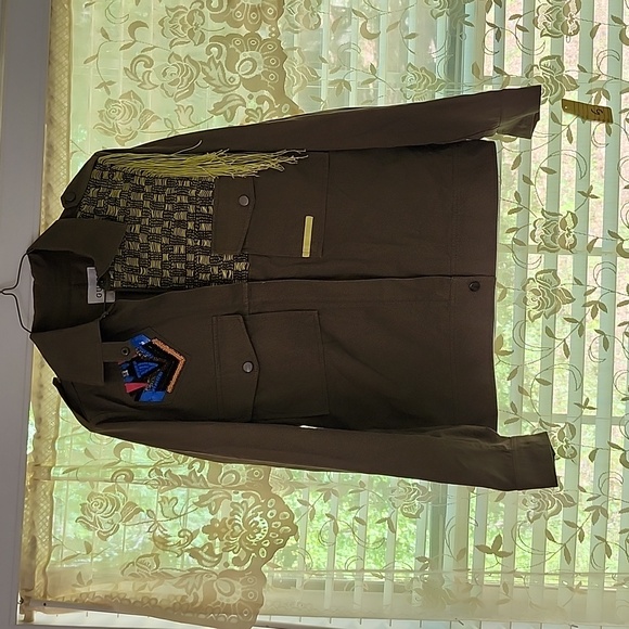 NWOT Women's Army Green Guess LA Button Up Jacket with Fringe Size S - Picture 1 of 9